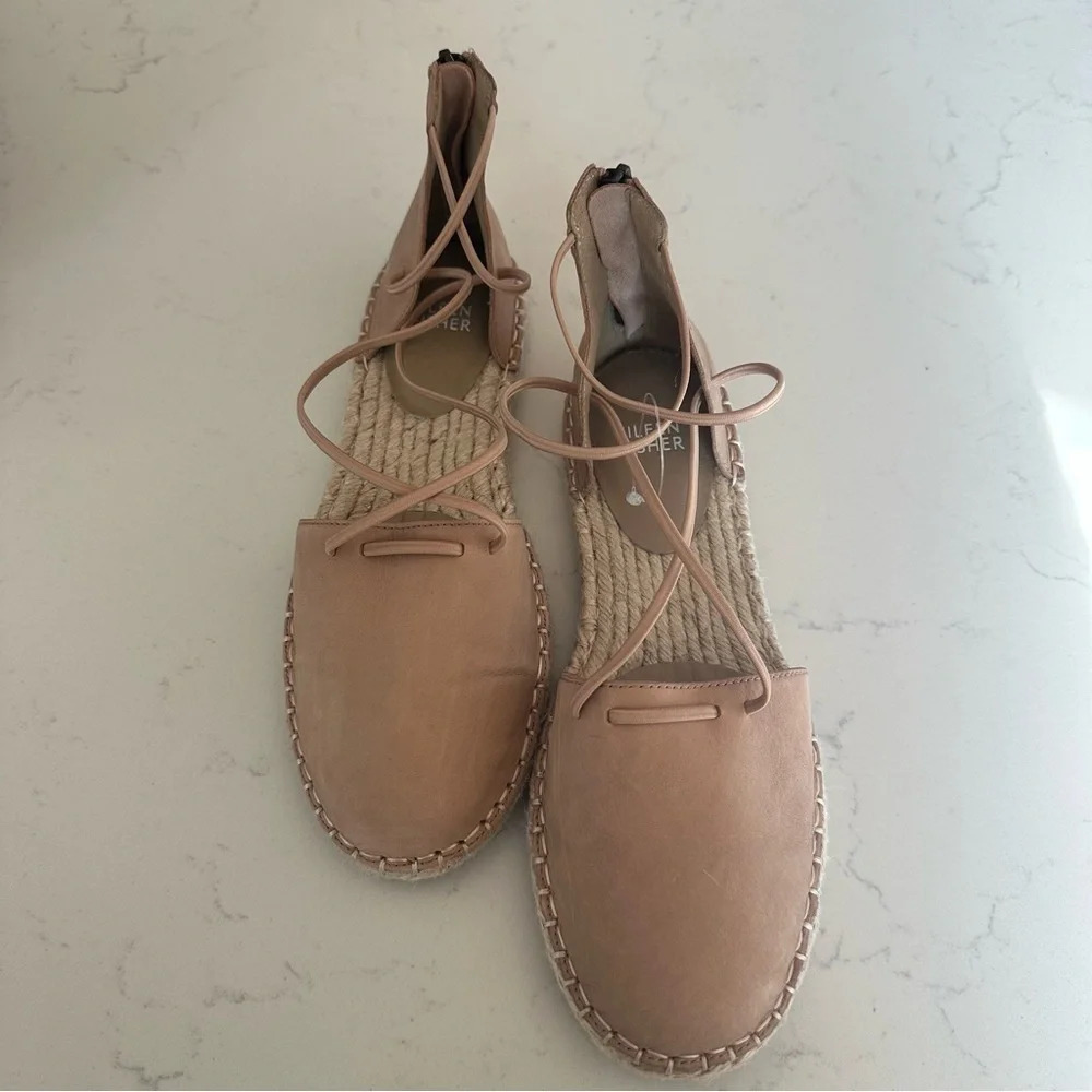 Eileen Fisher Lace-up Leather Espadrille in Toffee Cream pink Size: 7.5 - Picture 2 of 4